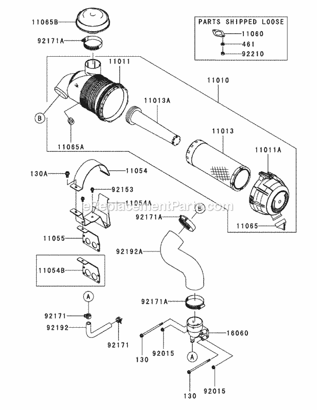 Kawasaki Fx850v-As00 Air Filter & Muffler Diagram and Parts List for S6031-KW 53AI8DU6050-31HP Cub Cadet Lawn Tractor
